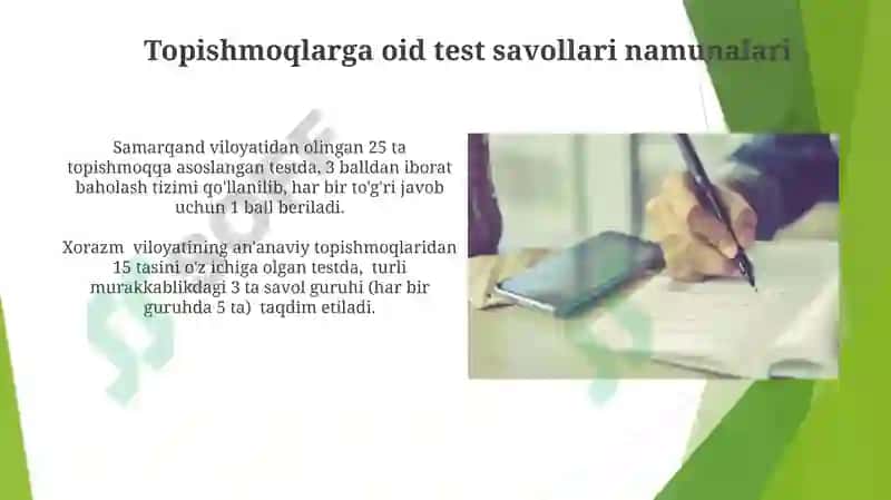 Topishmoqlarming etnopedagogik xususiyatlari bo'yicha test va blis so'rovnoma topshiriqlar 5