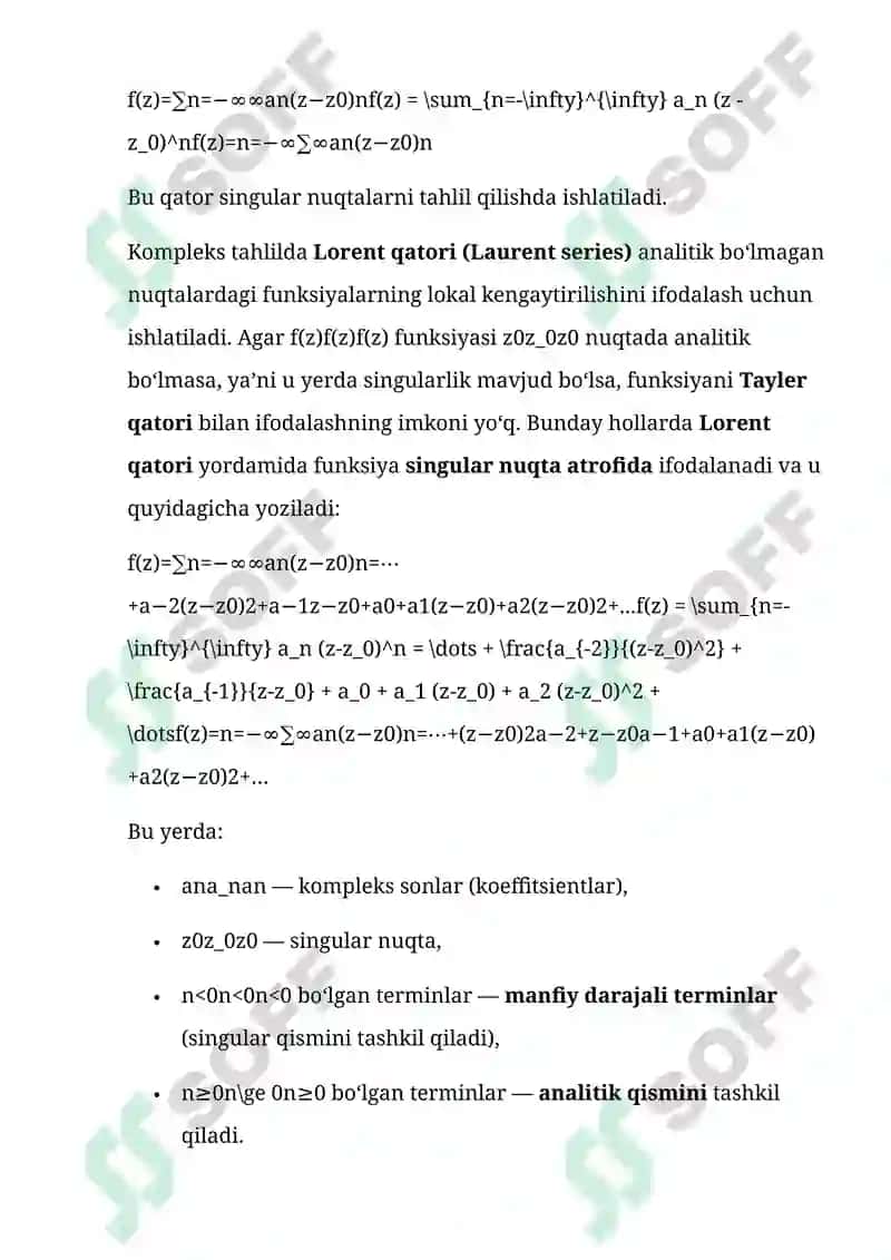 KOMPLEKS O‘ZGARUVCHILIK QATORLAR VA ANALITIK FUNKSIYALAR 5