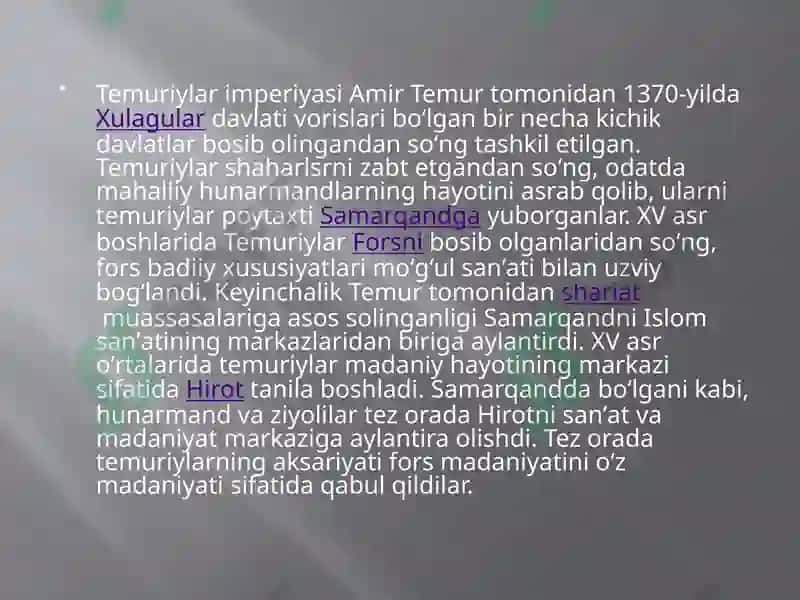 A.Temur va Temuriylar davri renessansi 5