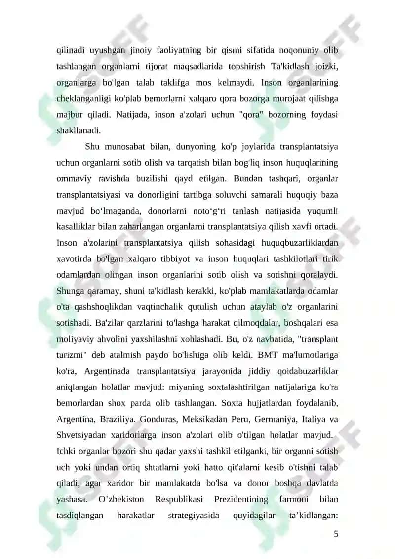 Inson ta’na a’zolarining va (yoki) to’qimalarining oldi-sotdisi 5