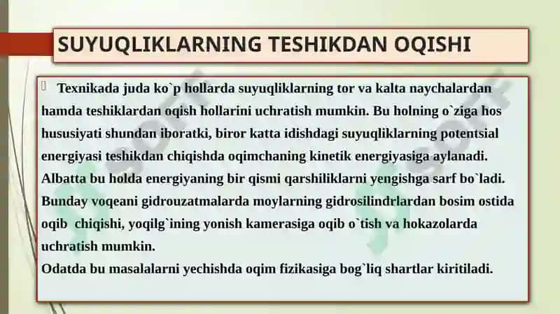 MA’RUZA:YUPQADEVORDAGI KICHIK TESHIKCHADAN OQIB CHIQAYOTGAN SUVNING HARAKATI 5