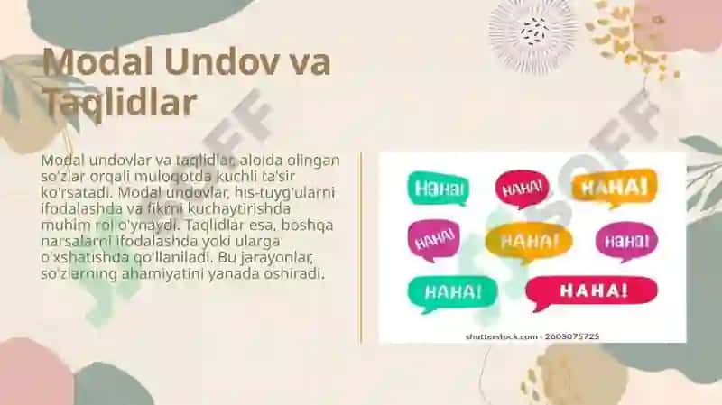 Alohida olingan soʻzlar.Modal undov va taqlidlar 5
