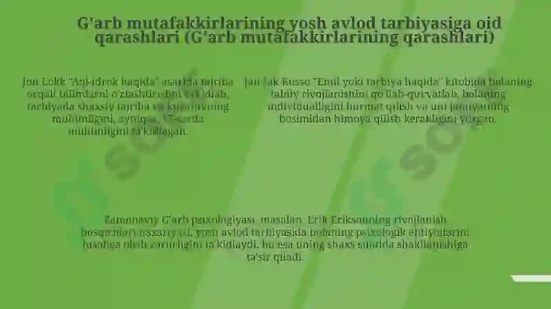 Sharq va G'arb mutafakkirlarining yosh avlodni tarbiyalashga oid qarashlari 5