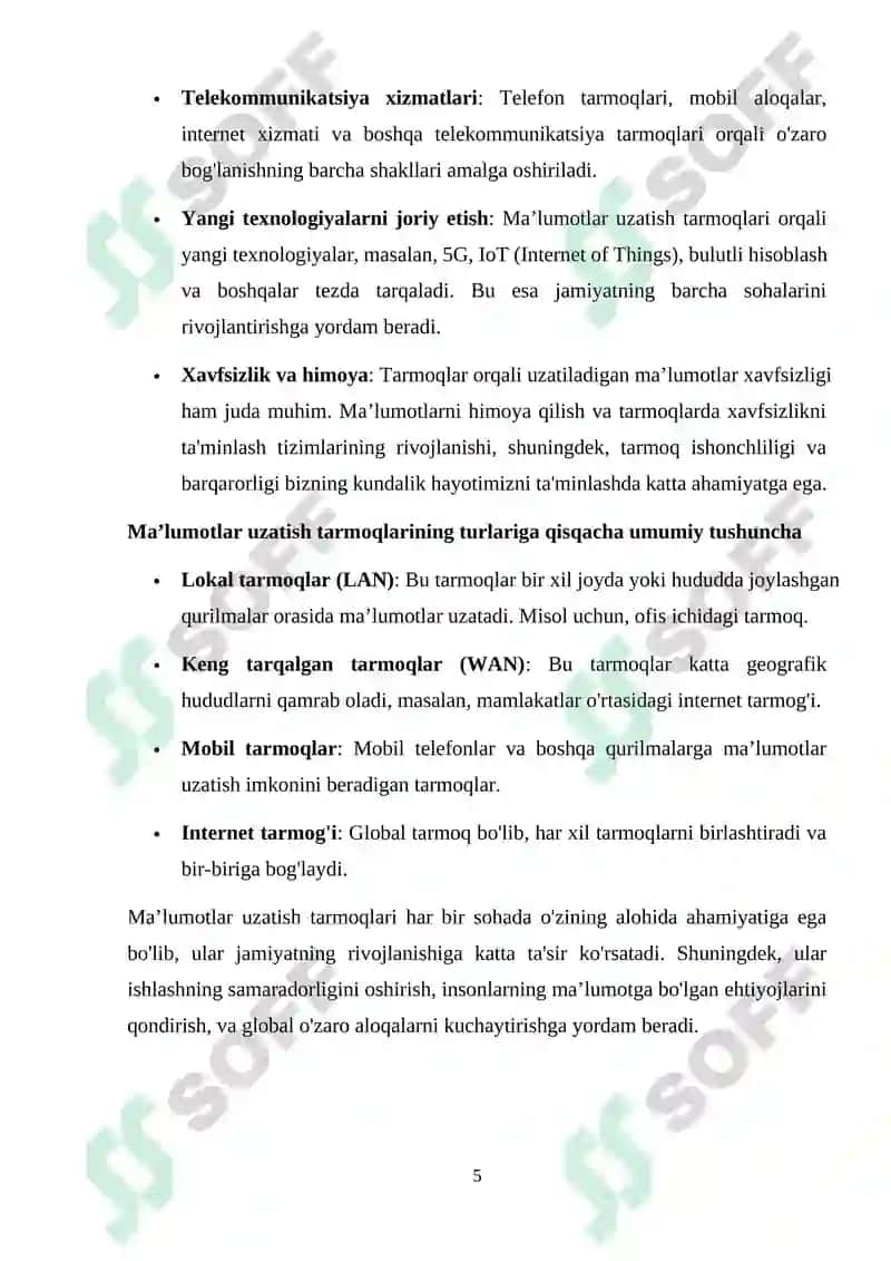 Ma’lumotlar uzatish tarmoqlarining ishonchlilik ko`rsatkichlariga talablar va ularni oshirish usullari. Ma’lumotlar uzatish tarmoqlarida monitoring usullari va protokollari 5