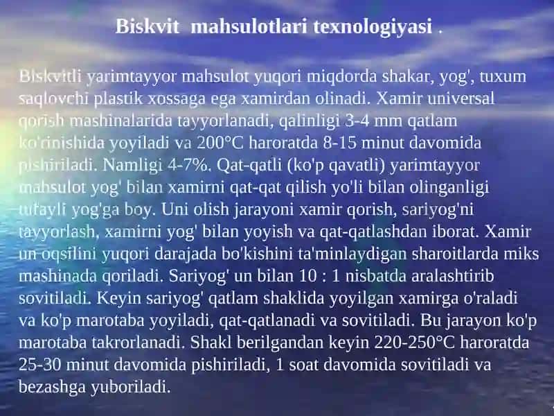 Biskvit va pirojnoe mahsulotlari texnologiyasi 5