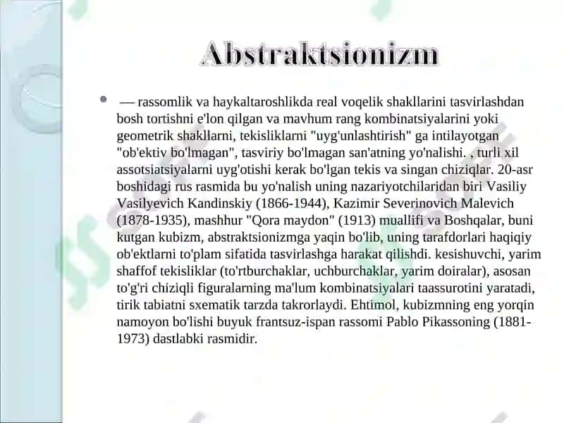 20-asr tasviriy sanʼatining asosiy yoʻnalishlari 5