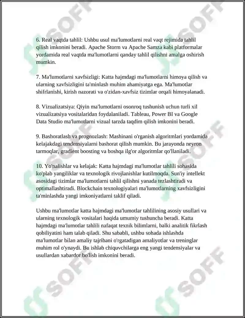 AXBOROT TIZIMIDA KATTA HAJMDAGI MA'LUMOTLAR BILAN ISHLASH TEXNOLOGIYALARI 5