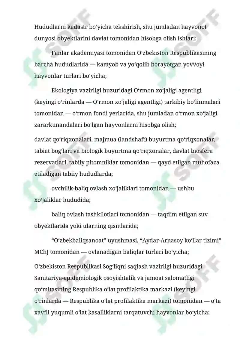 Hayvonot dunyosi obyektlari davlat kadastrini yuritish tartibi 5