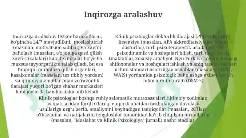 Klinik psixolog kasbining uziga xos xususiyatlari 5