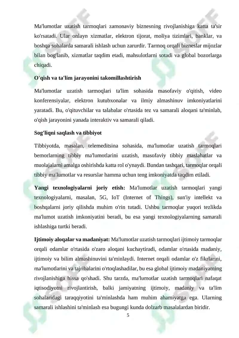 Ma'lumotlar uzatish tarmoqlarining ishonchlilik ko`rsatkichlariga talablar va ularni oshirish usullari. 5