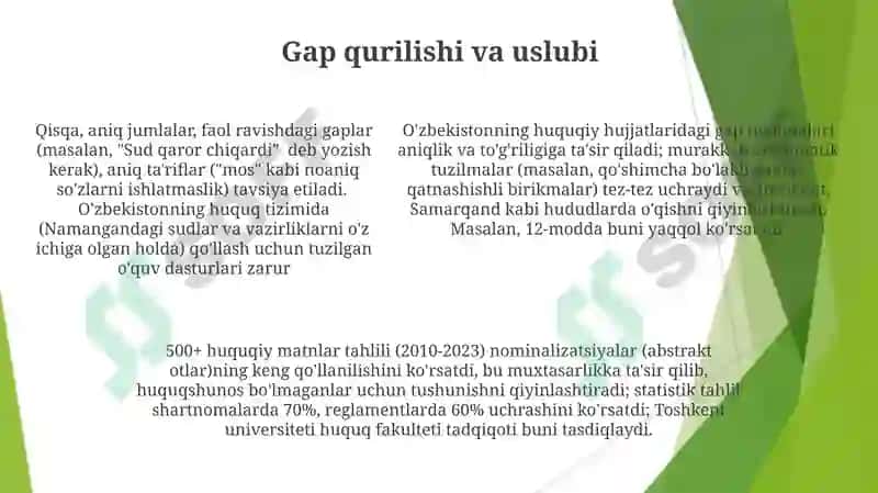 Huquqiy O'zbek tilining muammolari va kelajak yo'nalishlari 5
