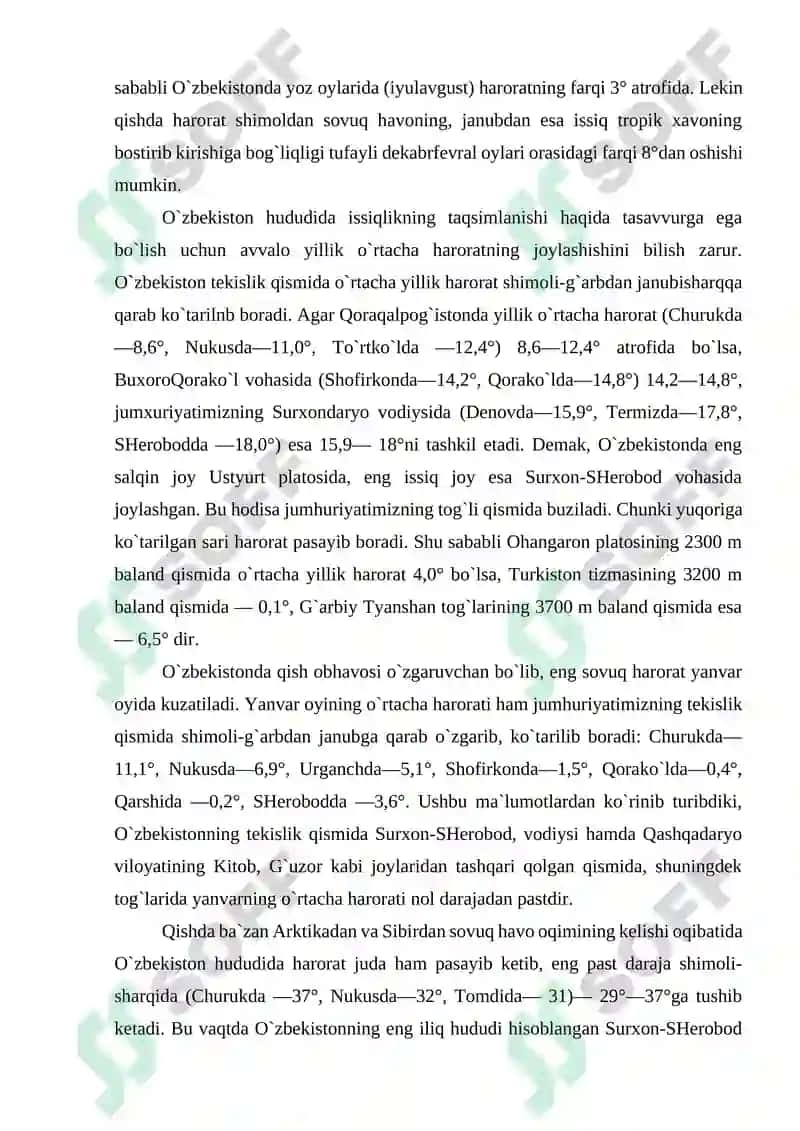 O`ZBEKISTONNING IQLIMIY RESURSLARDAN FOYDALANISHI 6