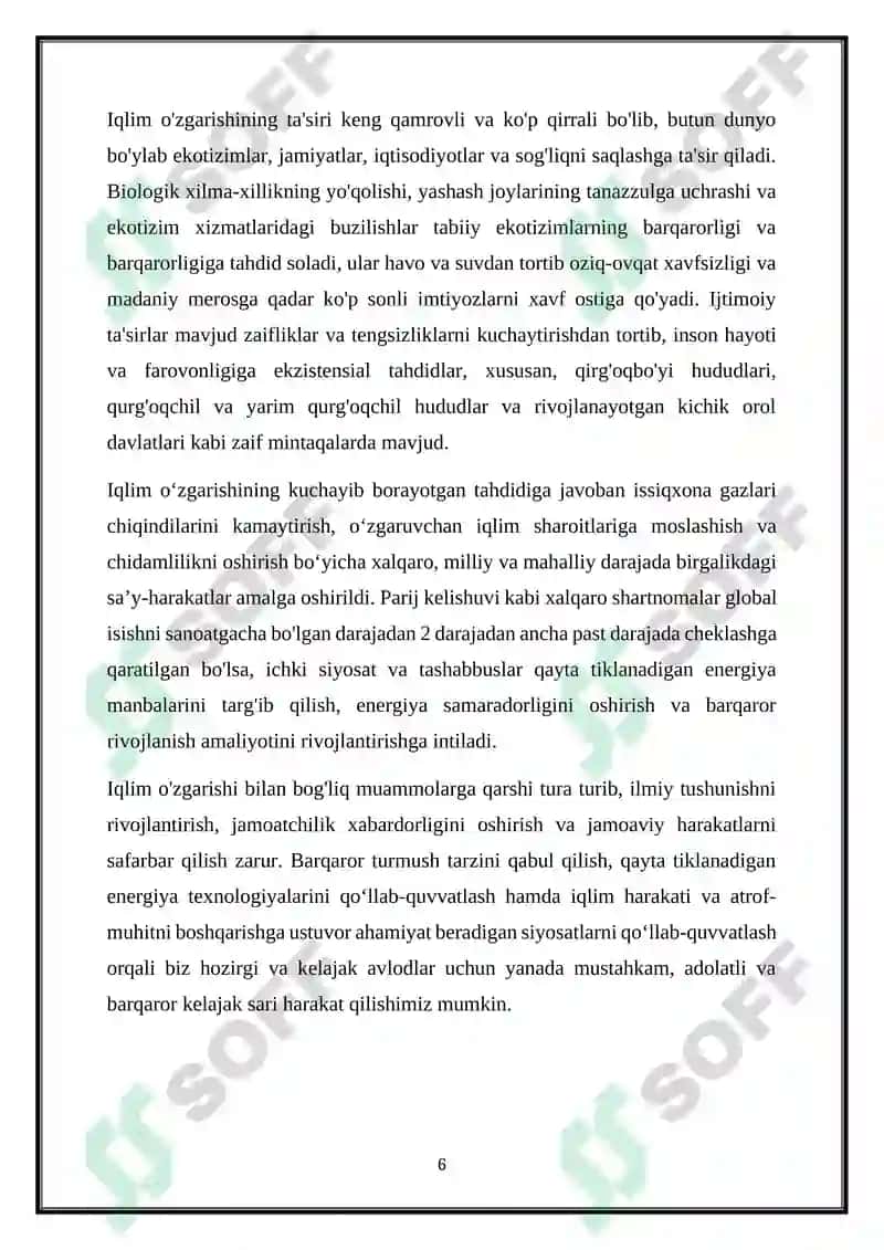 IQLIM O‘ZGARISHI VA UNING NATIJASIDA KUTILAYOTGAN OQIBATLAR 6