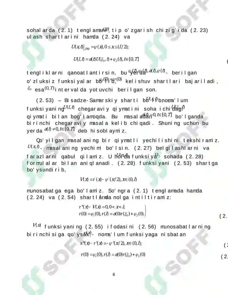 Parabola giperbolik tipdagi tenglamalar uchun Bisadze-Samarskiy masalasi 6