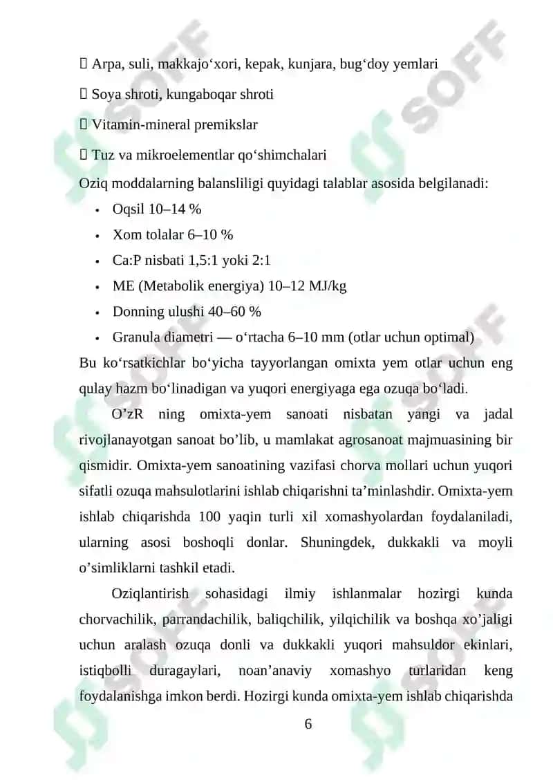Omixta yem ishlab chiqarish texnologiyasi 6