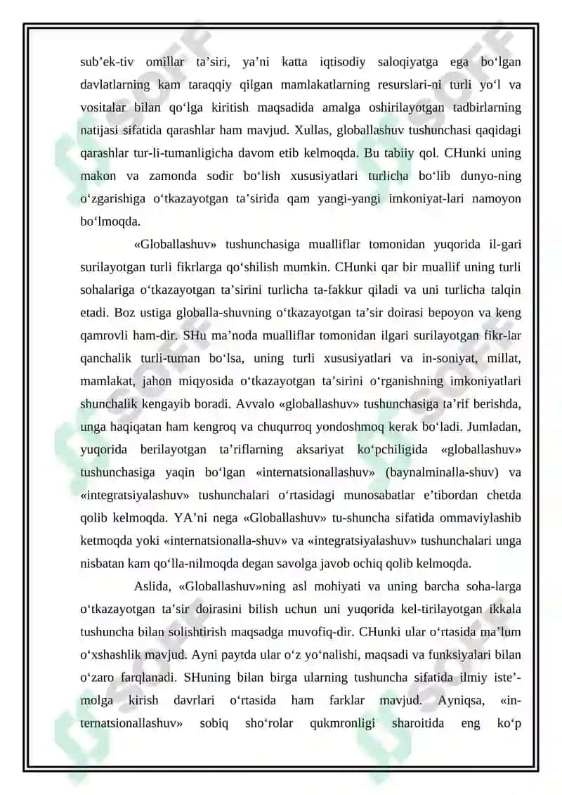 Globallashuv tushunchasi, mohiyati, jamiyat hayotida namoyon bo‘lish xususiyatlari. Globallashuvning nazariy asoslari 6