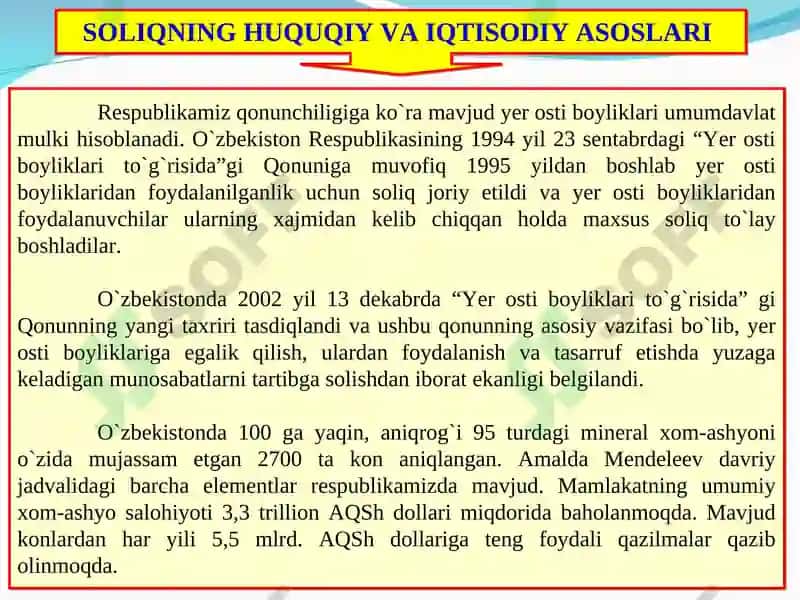 Yer qa`ridan foydalanganlik uchun soliq 6