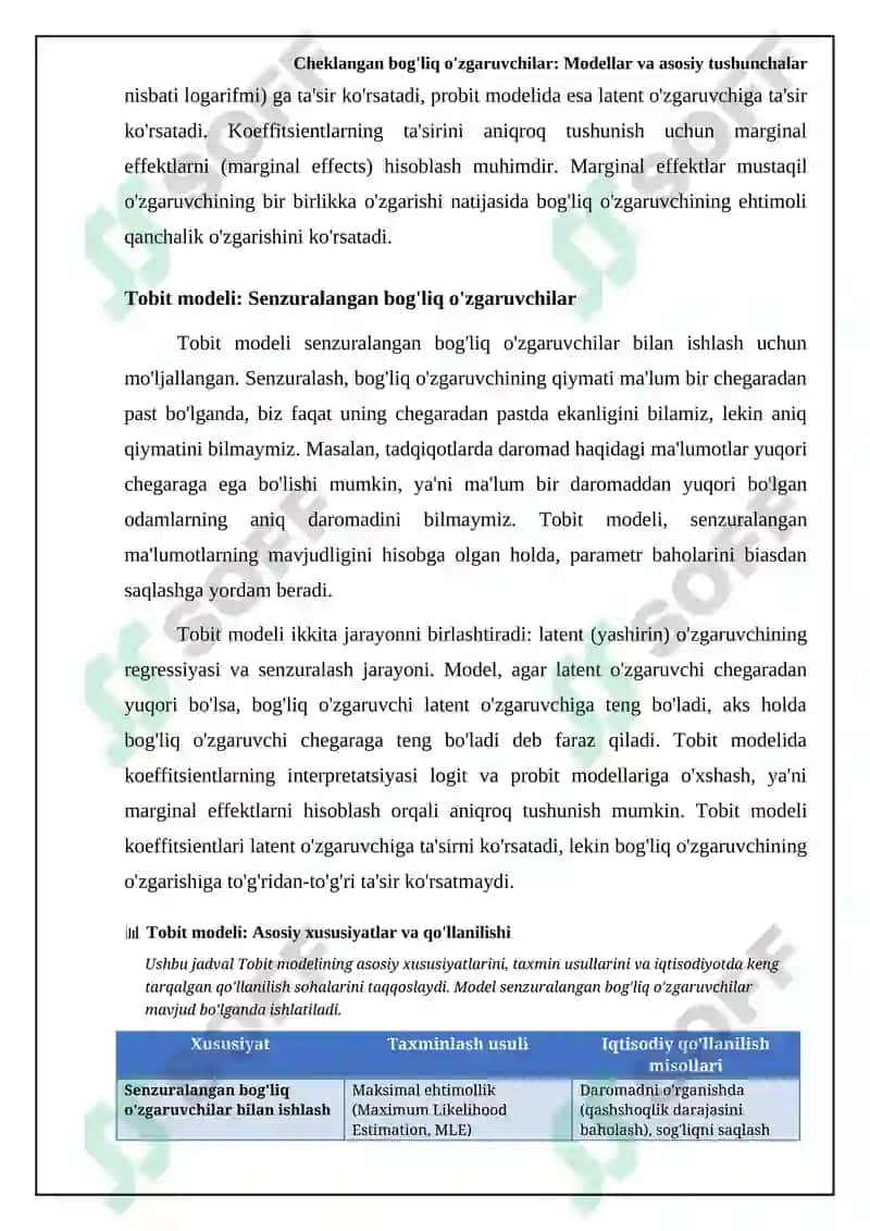 Ekonometrikada Cheklangan tobe o'zgaruvchili modellar 6