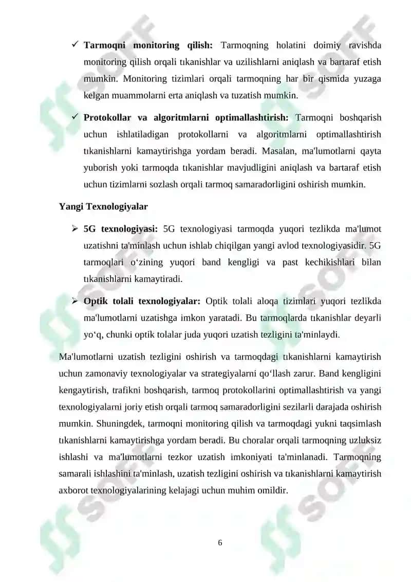 Ma’lumotlar uzatish tarmoqlarining ishonchlilik ko`rsatkichlariga talablar va ularni oshirish usullari. Ma’lumotlar uzatish tarmoqlarida monitoring usullari va protokollari 6