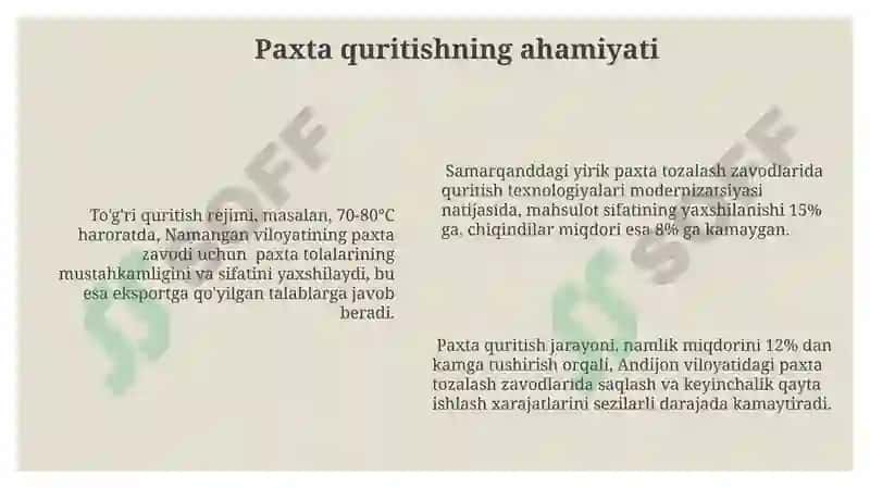 Paxta tozalash korxonalarida nam paxtani quritish 6
