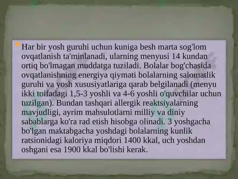 Bollalar ovqati uchu ishltiladigan oziq ovqat mahsulotlariga  umumiy talablar 6