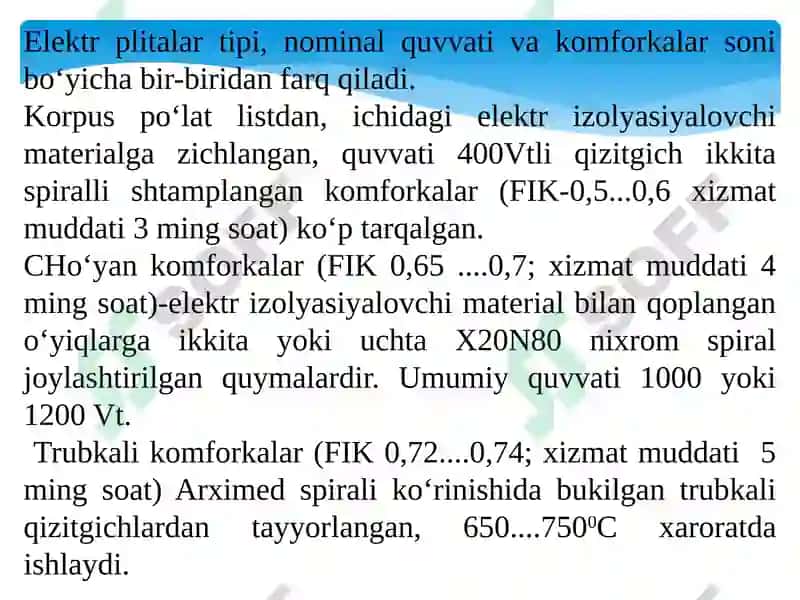 Mexanik-ta’mirlash ustaxonalarining elektrotermik uskunalari 6