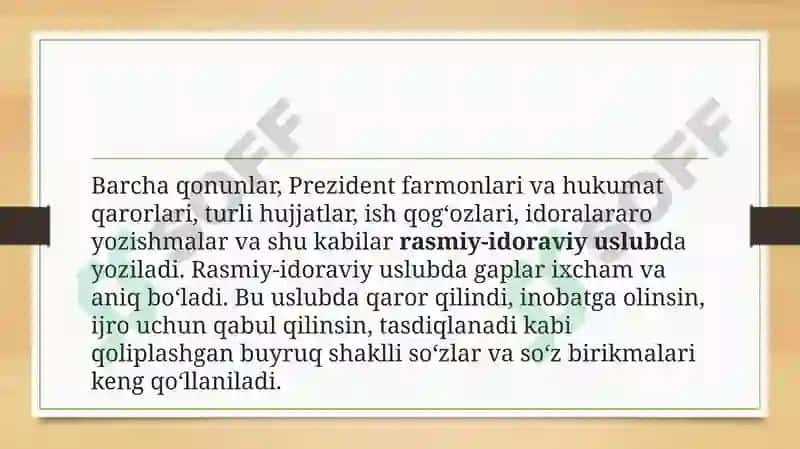 Rasmiy – idoraviy uslub va uning uslubiy xususiyatlari 6