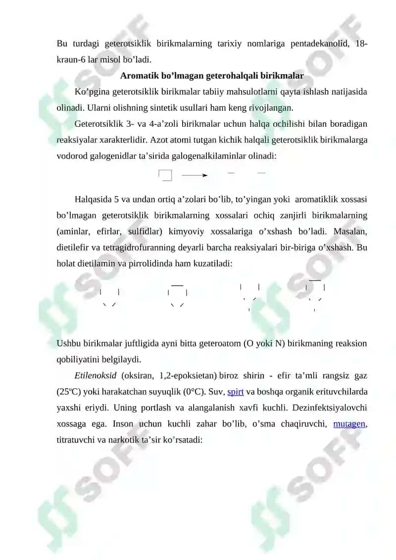 Geterosiklik birikmalarning tuzilishi va realsiya mexanizmi 6