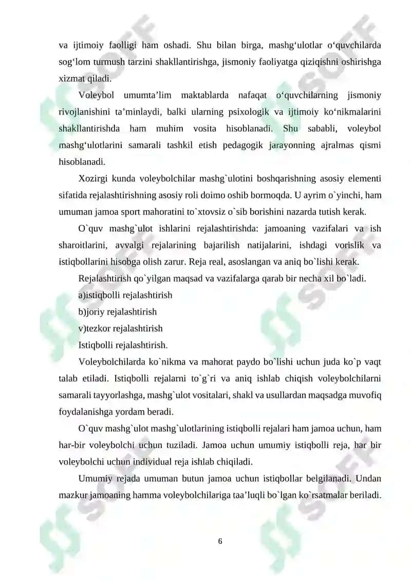 UMUMTA’LIM MAKTABLARNING JISMONIY TARBIYA DARSLARIDA VOLEYBOL BO‘YICHA MASHG‘ULOTLARNI O‘TKAZISH USLUBIYATI 6