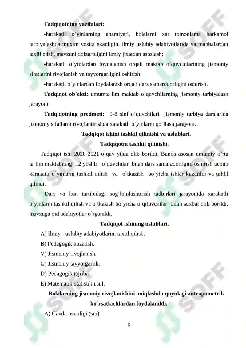 "5-8 sinf o’quvchilari jismoniy sifatlarini tarbiyalashda sport va harakatli o’yinlarning ahamiyati" 6