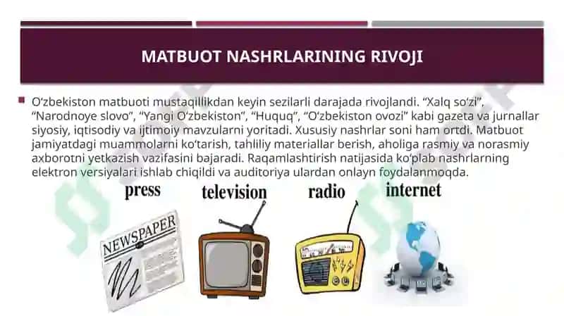 Oʻzbekiston respublikasi ommaviy axborot vositalarining faoliyati 6