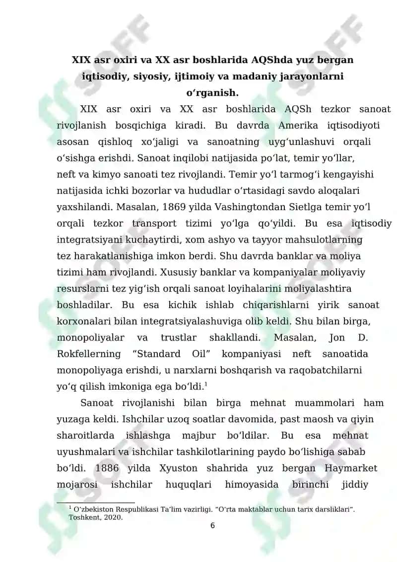 “XIX asr oxiri XX asr boshlarida Amerika Qo‘shma. 6