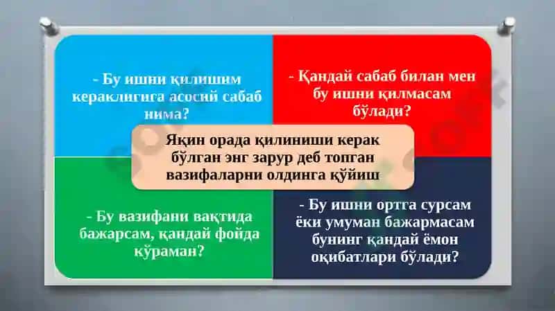 Тайм-менежмент, ўқиш ва ишда вақтни самарали бошқариш усуллари 6