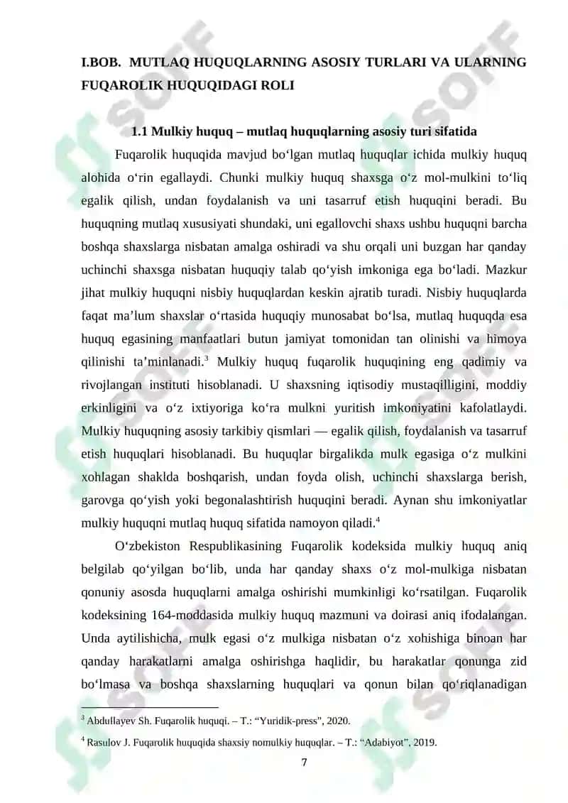 FUQAROLIK HUQUQIDA MUTLAQ HUQUQLAR TUSHUNCHASI VA ULARNING OʻZIGA XOS XUSUSIYATLARI 6