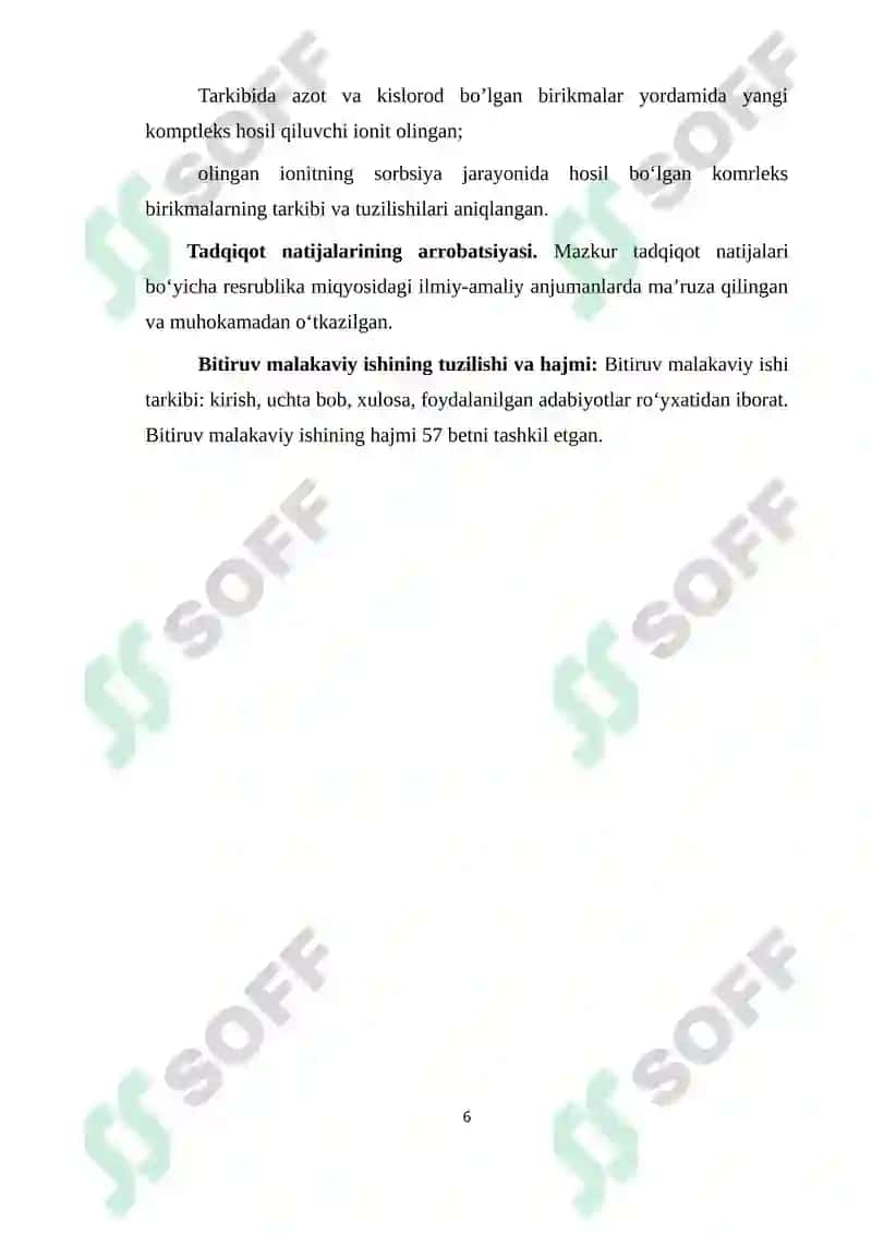 Tarkibida kislarod va azot bo`lgan ionitlar sintizi va ularning tahlili 6