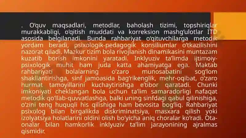 Imkoniyati cheklangan bolalarni inklyuziv ta‘lim muassasalarida o’qitishda maktab va maktab raxbariy 6