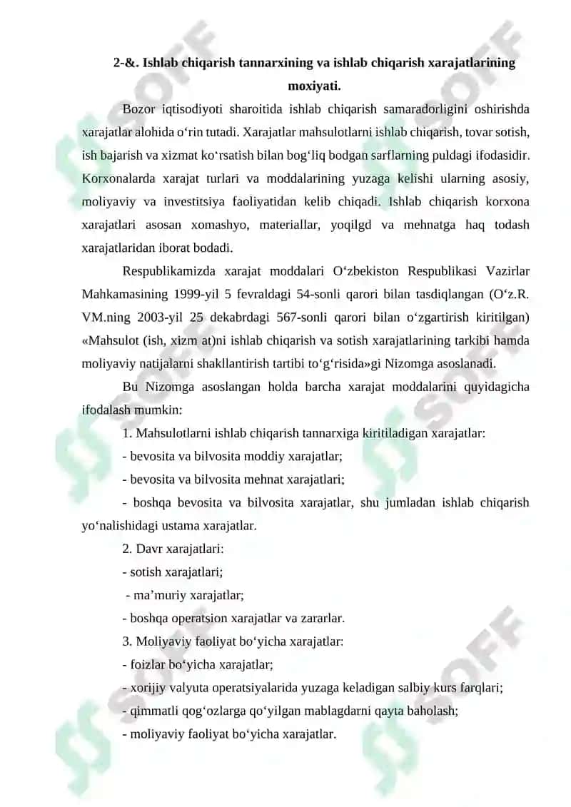 Ishlab chiqarish tannarxini haqiqiy xarajatlar bo‘yicha hisoblash 6