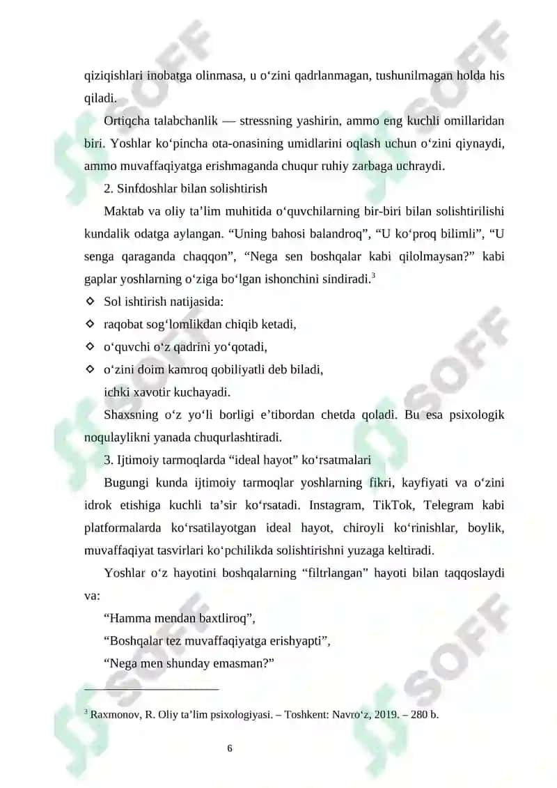 Yoshlarda stress va tashvishning ortishi kelib chiqish sabablari, qo‘llaniladigan metodikalar va oldini olish usullari 6