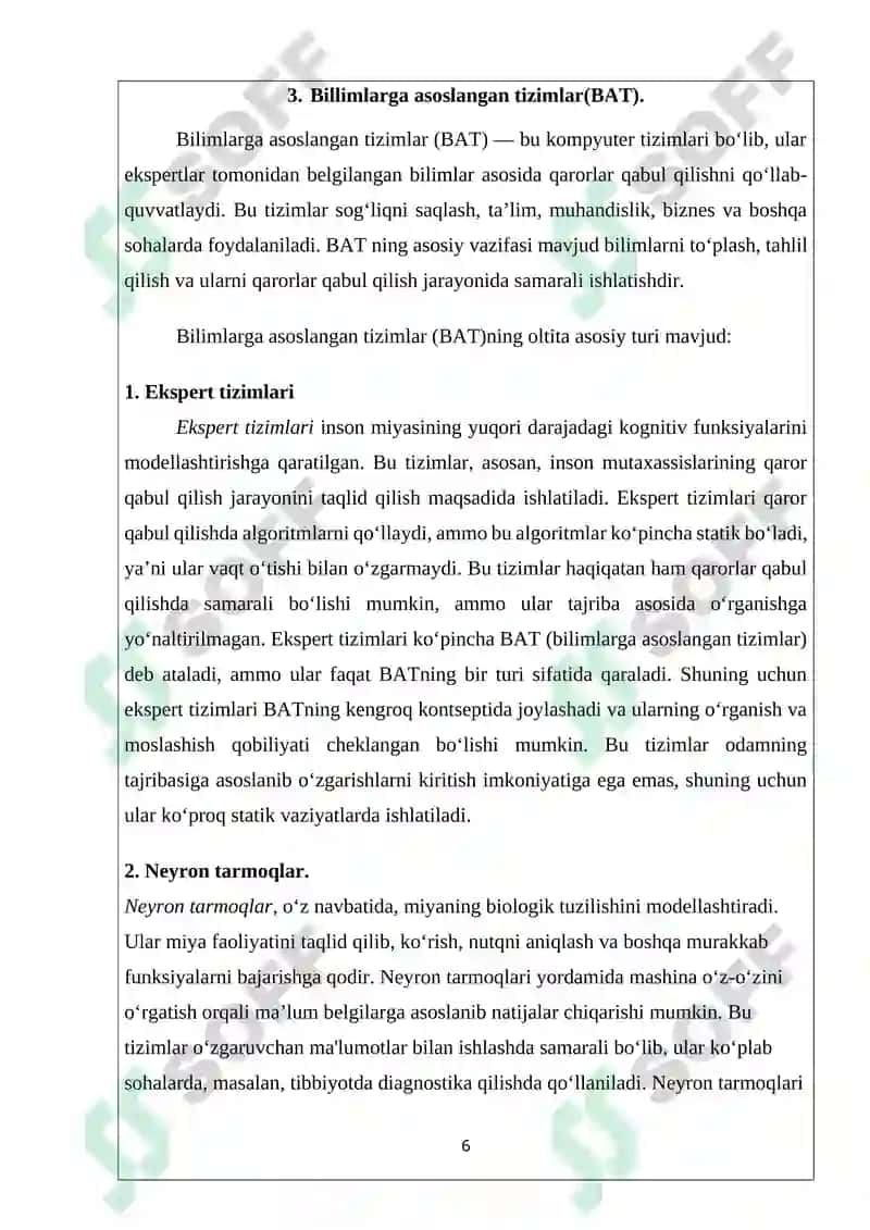 Bilimlar bazasi va bilimlarni taqdim etish modellari (produksion modeli asosida) 6