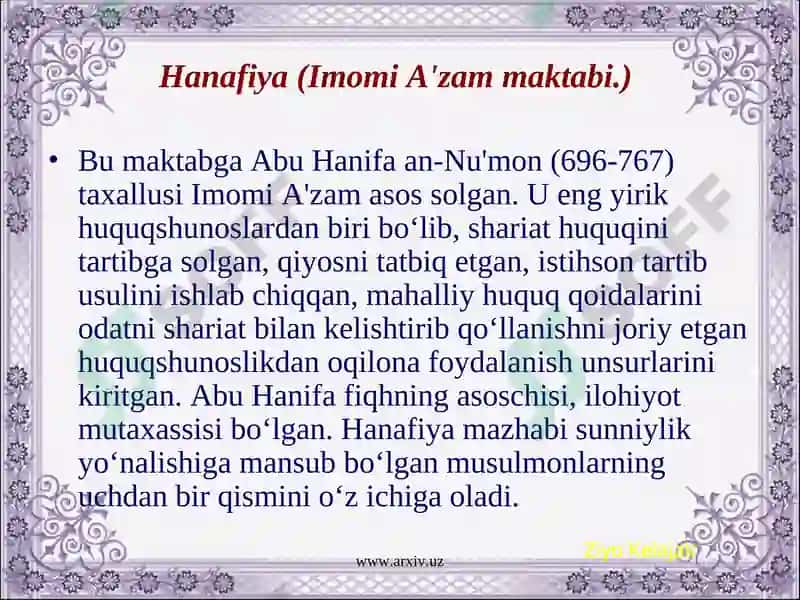 Islomdagi asosiyyo‘nalish va mazhablar,ularning kelib chiqish sabablari 6
