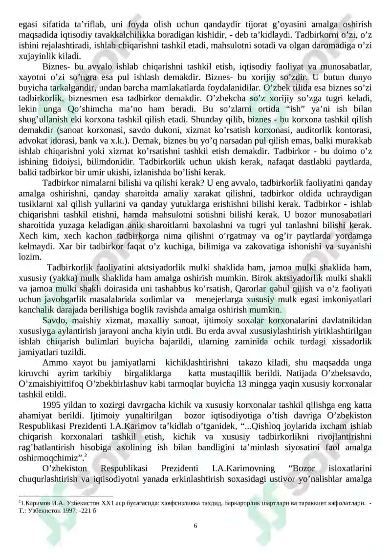 Tadbirkorlik asoslari 6