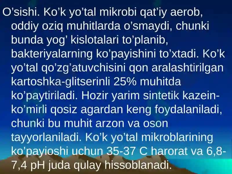 Havo-tomchi infektsiyalari qo’zg’atuvchilari. Bo’g’ma, ko’k yo’tal, parako’k yo’tal kasalliklarini mikrobiologik usullarda aniqlash 6