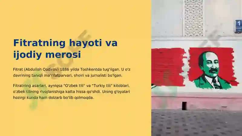Jadid ma'rifatparvarlarining oʻlka ijtimoiy-ma'naviy hayotida tutgan o'rni (Munavvar Qori, Fitrat, Behbudiy, Avloniy va boshqalar) 6