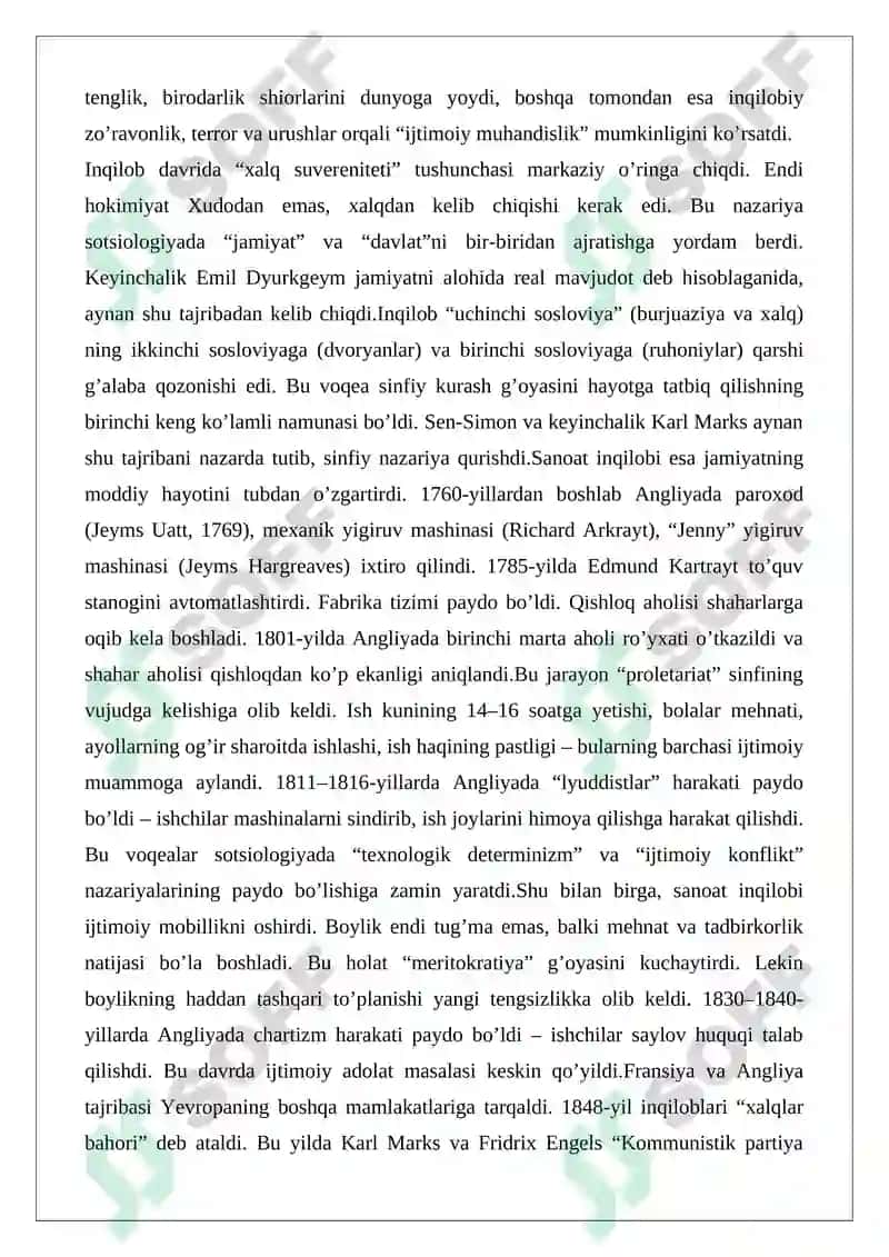 Sotsiologiya fani vujudga kelishining asosiy omillari 6