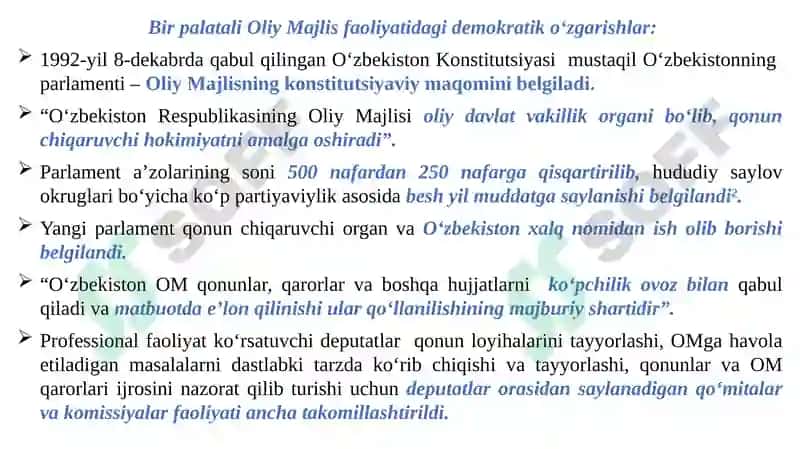 O‘zbekiston Respublikasi Oliy Majlisi Konstitutsiyaviy Maqomi 6