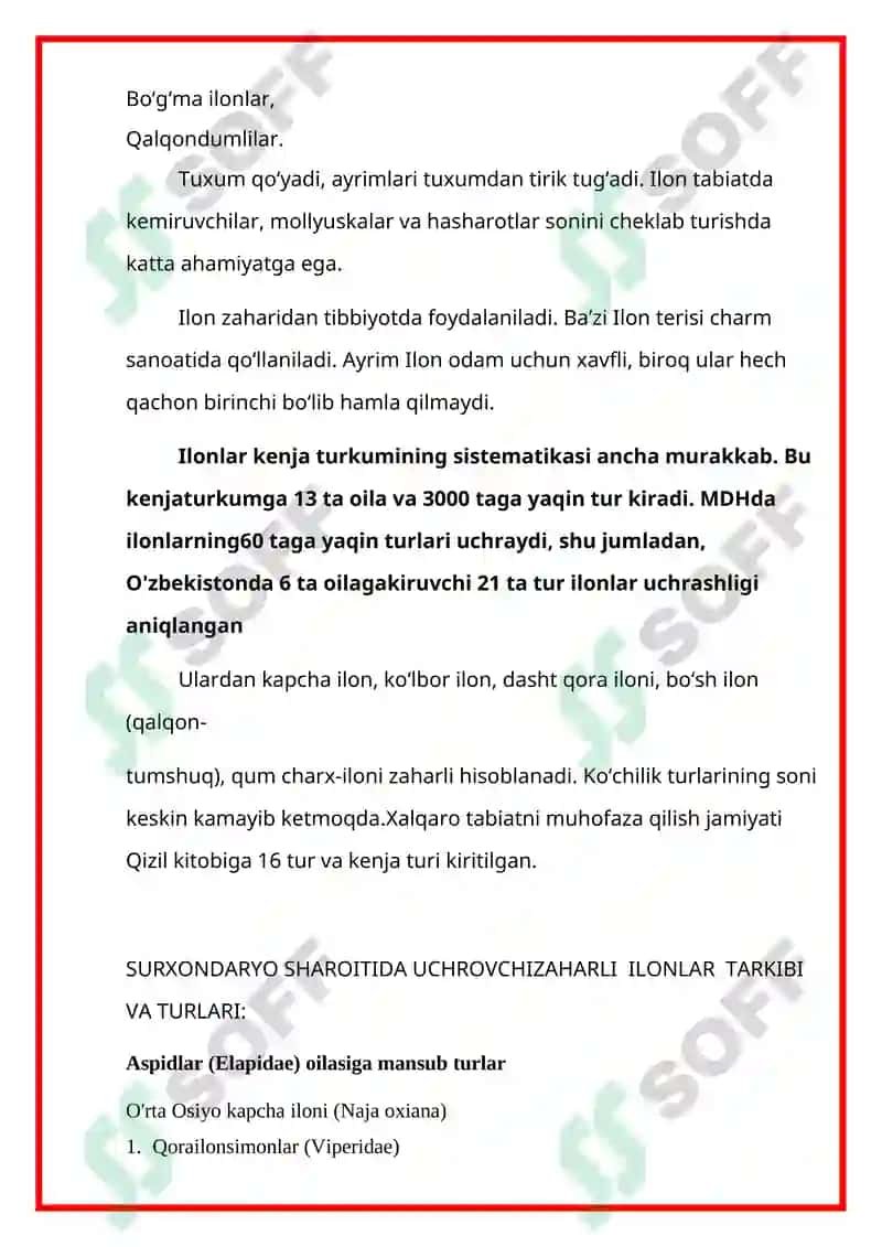 Sudralib yuruvchilar (Reptilia) sinfi kurs ishi 6