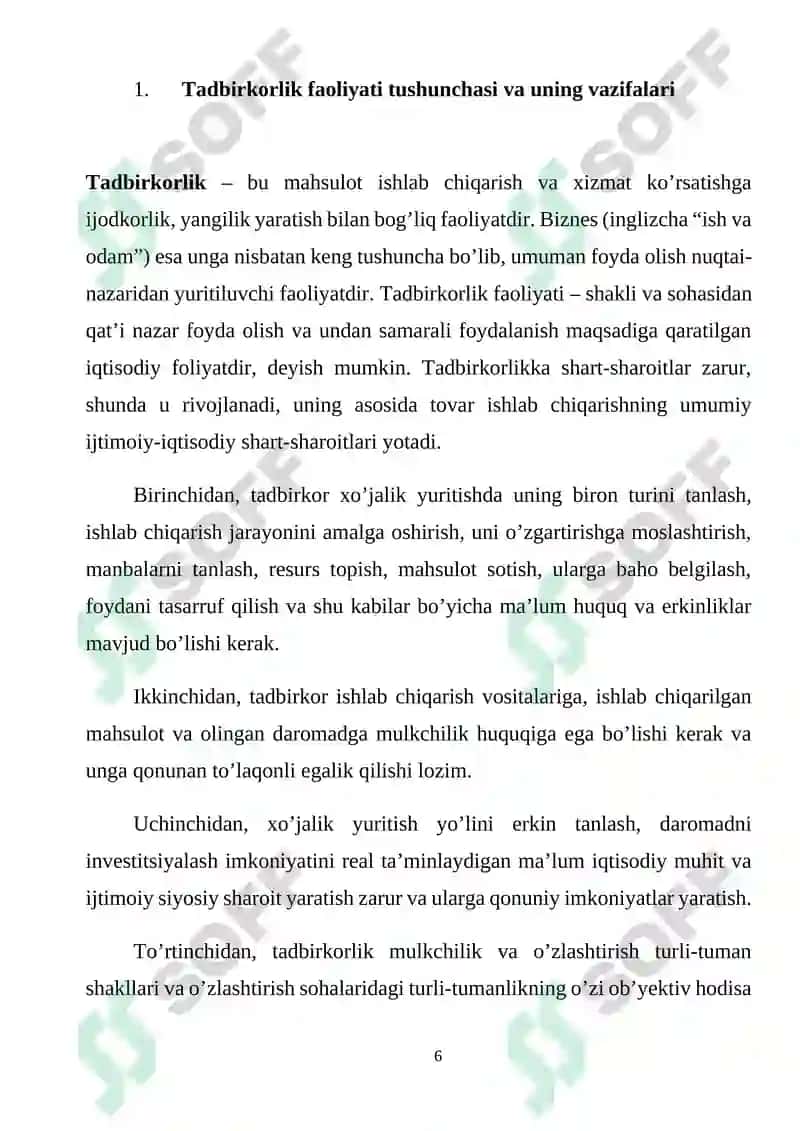 Tadbirkorlik faoliyati uning asosiy belgilari va vazifalari 6