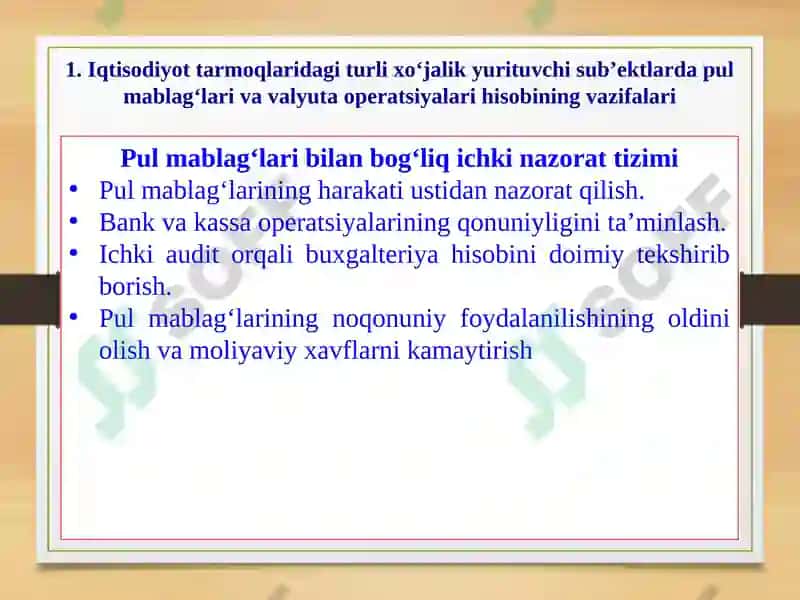 Pul mablag’lari va valyuta operatsiyalari hisobi 6
