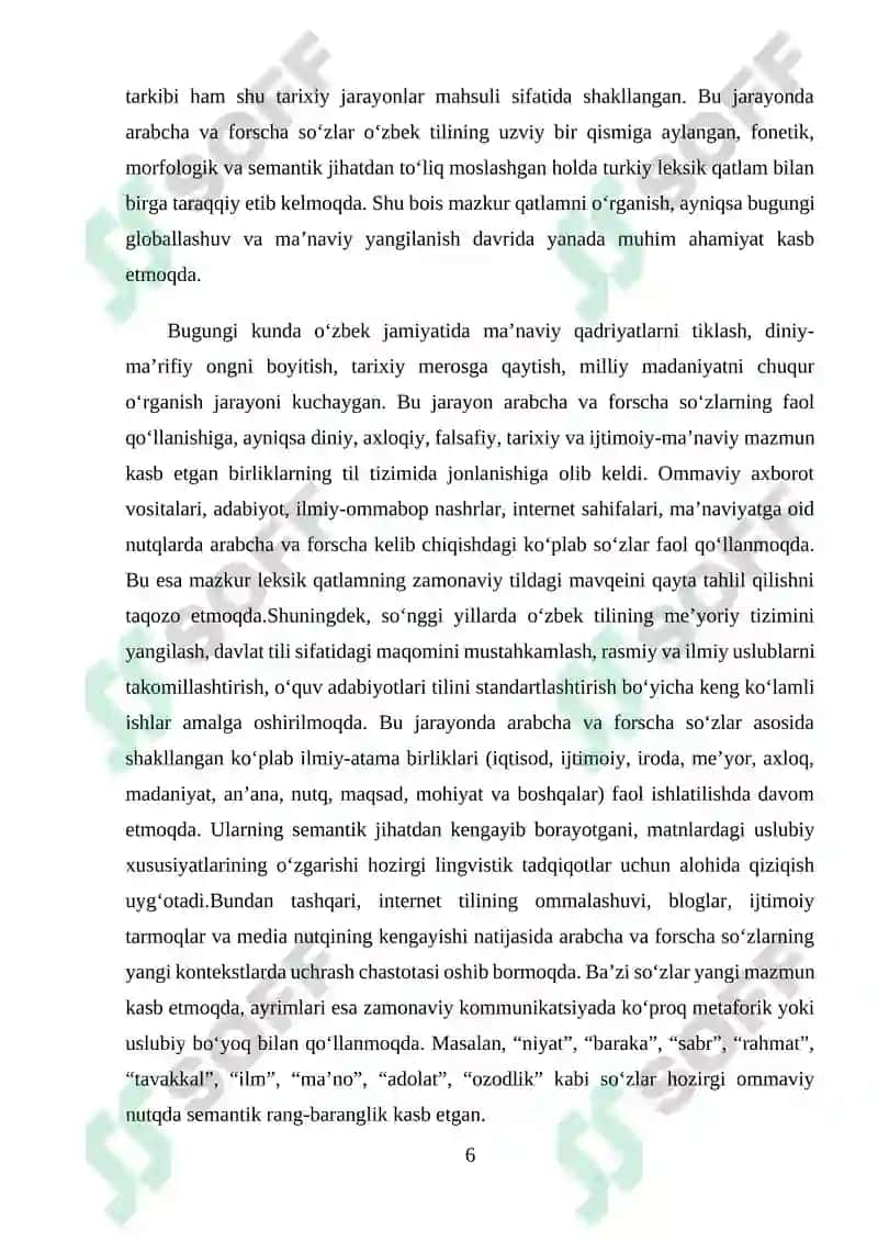 HOZIRGI O‘ZBEK ADABIY TILIDA ARABCHA VA FORSCHA SO‘ZLARNING FAOLLASHUVI 6