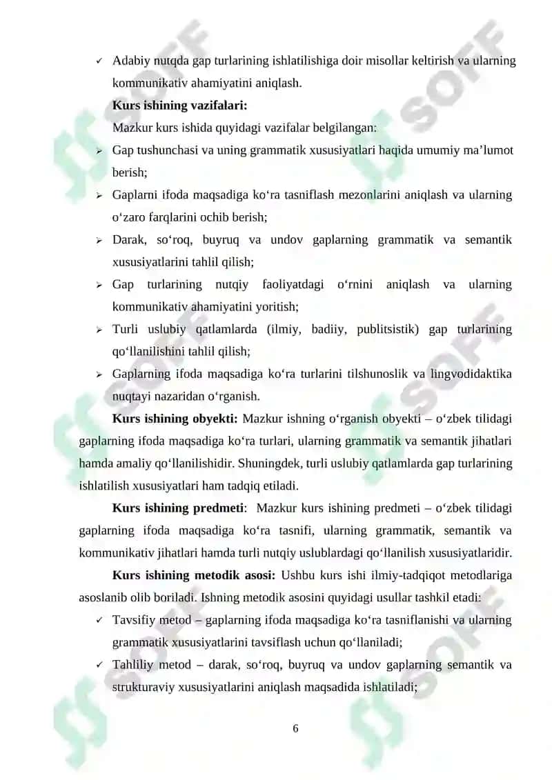 GAPNING IFODA MAQSADIGA KOʻRA TURLARI KURS ISHI 6